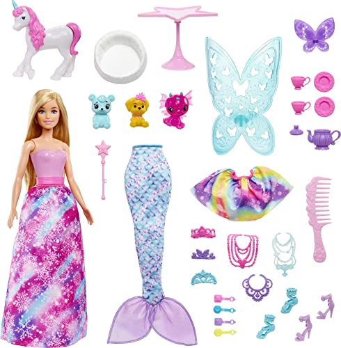 Barbie Dreamtopia Advent Calendar Barbie Doll Including 24 Fairytale Fashions, Magical Pets and Accessories, HGM66