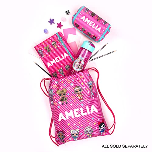 LOL - Kids Drawstring Bag - Personalised Lightweight Backpack - Add Your Name - Pink PE Bag - 43x35cm - Waterproof Bag - Customised Gifts