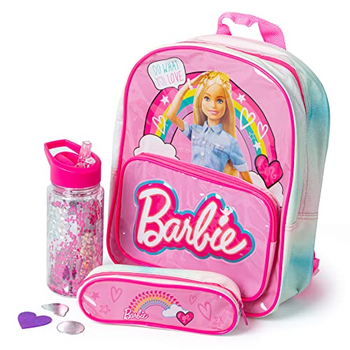 Barbie School Set Includes Backpack, Water Bottle, Pencil Case and Scratch Art - School Bags for Girls