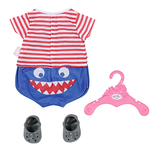 Baby born Bath Pyjamas with Shoes Blue 834268 - Accessories for Dolls up to 43cm - Features Shark-Themed Print & Matching Slippers - Ideal for Baby born Bathtub - Suitable for Kids from 3+