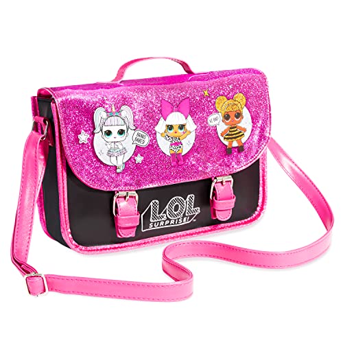 L.O.L. Surprise! LOL Dolls Handbag For Girls Featuring Glitterati Doll Unicorn, Diva, Queen Bee | Black & Pink Kids Handbag Crossbody | Children Cross Body Bag | Fashion Shoulder Bags For Kids