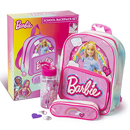Barbie School Set Includes Backpack, Water Bottle, Pencil Case and Scratch Art - School Bags for Girls