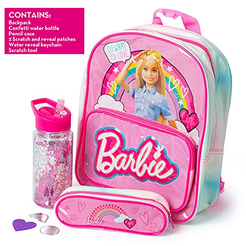 Barbie School Set Includes Backpack, Water Bottle, Pencil Case and Scratch Art - School Bags for Girls