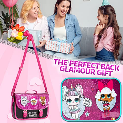 L.O.L. Surprise! LOL Dolls Handbag For Girls Featuring Glitterati Doll Unicorn, Diva, Queen Bee | Black & Pink Kids Handbag Crossbody | Children Cross Body Bag | Fashion Shoulder Bags For Kids