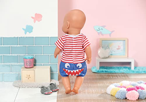 Baby born Bath Pyjamas with Shoes Blue 834268 - Accessories for Dolls up to 43cm - Features Shark-Themed Print & Matching Slippers - Ideal for Baby born Bathtub - Suitable for Kids from 3+