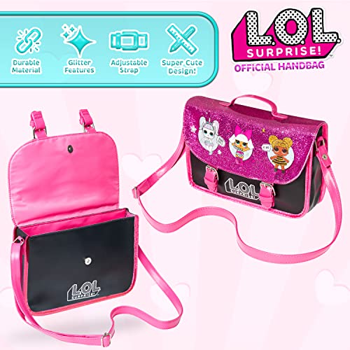 L.O.L. Surprise! LOL Dolls Handbag For Girls Featuring Glitterati Doll Unicorn, Diva, Queen Bee | Black & Pink Kids Handbag Crossbody | Children Cross Body Bag | Fashion Shoulder Bags For Kids