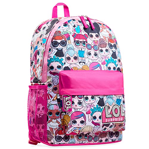 L.O.L. Surprise ! Backpack for Girls and Teens Featuring All-Over Dolls Print | Kids LOL Bag for School Or Travel, Pink Canvas Girls Rucksack with Front Pocket | Great Birthday Gift Idea