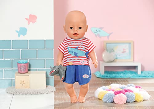 Baby born Bath Pyjamas with Shoes Blue 834268 - Accessories for Dolls up to 43cm - Features Shark-Themed Print & Matching Slippers - Ideal for Baby born Bathtub - Suitable for Kids from 3+