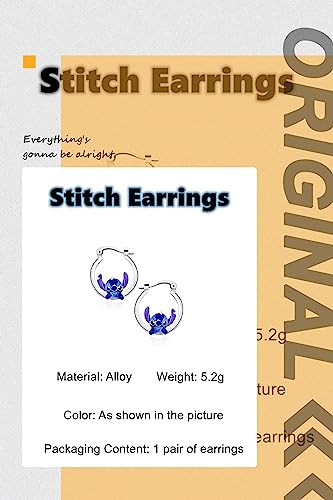 Stitch Earrings,Personalized Creative Anime Cartoon Oil Drop Earrings, Cartoon Character Alloy Earrings, Girl Jewelry Earrings, Fashion Creative Holiday Jewelry Gifts (Blue)