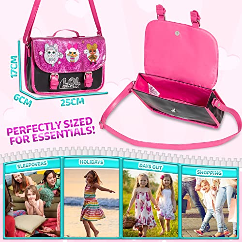 L.O.L. Surprise! LOL Dolls Handbag For Girls Featuring Glitterati Doll Unicorn, Diva, Queen Bee | Black & Pink Kids Handbag Crossbody | Children Cross Body Bag | Fashion Shoulder Bags For Kids