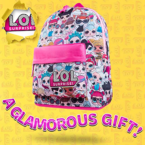 L.O.L. Surprise ! Backpack for Girls and Teens Featuring All-Over Dolls Print | Kids LOL Bag for School Or Travel, Pink Canvas Girls Rucksack with Front Pocket | Great Birthday Gift Idea