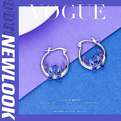 Stitch Earrings,Personalized Creative Anime Cartoon Oil Drop Earrings, Cartoon Character Alloy Earrings, Girl Jewelry Earrings, Fashion Creative Holiday Jewelry Gifts (Blue)