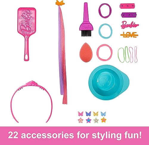 Barbie Doll Deluxe Styling Head with Color Reveal Accessories and Straight Blonde Neon Rainbow Hair, Doll Head for Hair Styling, HMD78