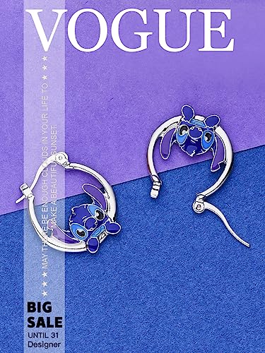 Stitch Earrings,Personalized Creative Anime Cartoon Oil Drop Earrings, Cartoon Character Alloy Earrings, Girl Jewelry Earrings, Fashion Creative Holiday Jewelry Gifts (Blue)