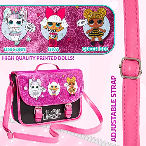 L.O.L. Surprise! LOL Dolls Handbag For Girls Featuring Glitterati Doll Unicorn, Diva, Queen Bee | Black & Pink Kids Handbag Crossbody | Children Cross Body Bag | Fashion Shoulder Bags For Kids