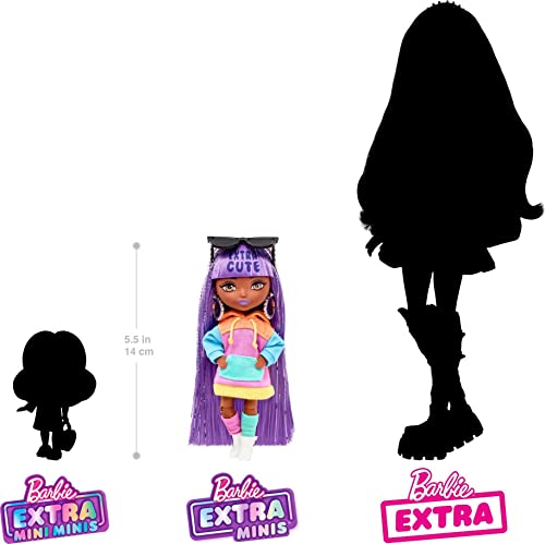 Barbie Extra Minis Doll #8 (5.5 in) Wearing Shimmery Dress & Furry Shrug, with Doll Stand & Accessories, Toy for Kids Ages 3 Years Old & Up