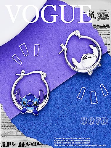 Stitch Earrings,Personalized Creative Anime Cartoon Oil Drop Earrings, Cartoon Character Alloy Earrings, Girl Jewelry Earrings, Fashion Creative Holiday Jewelry Gifts (Blue)