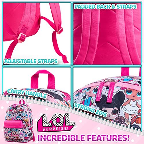 L.O.L. Surprise ! Backpack for Girls and Teens Featuring All-Over Dolls Print | Kids LOL Bag for School Or Travel, Pink Canvas Girls Rucksack with Front Pocket | Great Birthday Gift Idea