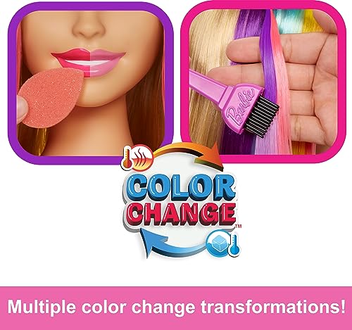 Barbie Doll Deluxe Styling Head with Color Reveal Accessories and Straight Blonde Neon Rainbow Hair, Doll Head for Hair Styling, HMD78