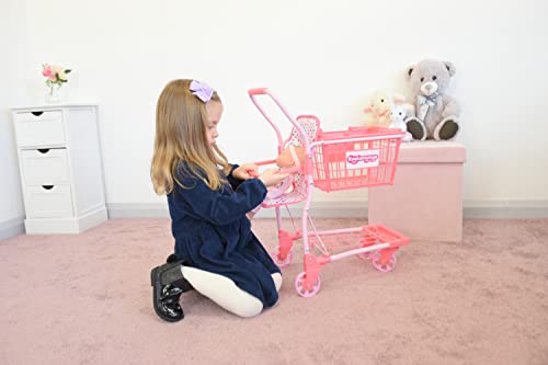 KOOKAMUNGA KIDS 2 in 1 Toy Shopping Cart with Hand Basket - Realistic Kids Grocery Cart with Baby Doll Front Seat Carrier - Toys for 2 to 7 Year Old Children - Pink Unicorn