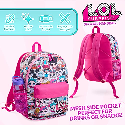 L.O.L. Surprise ! Backpack for Girls and Teens Featuring All-Over Dolls Print | Kids LOL Bag for School Or Travel, Pink Canvas Girls Rucksack with Front Pocket | Great Birthday Gift Idea