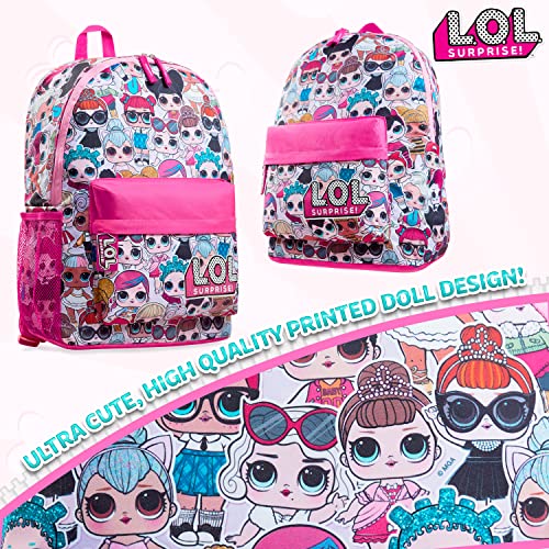 L.O.L. Surprise ! Backpack for Girls and Teens Featuring All-Over Dolls Print | Kids LOL Bag for School Or Travel, Pink Canvas Girls Rucksack with Front Pocket | Great Birthday Gift Idea