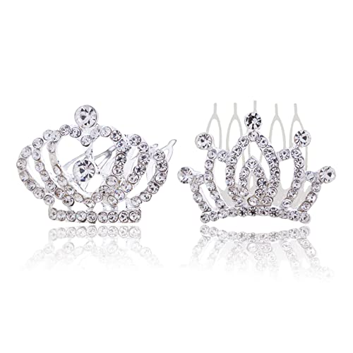 2 Pcs Crown Rhinestone Tiara, Hair Comb Crystal Princess Hair Clip, Mini Fashion Head Accessory for Kids Children Birthday Party Hair Decorations Supplies