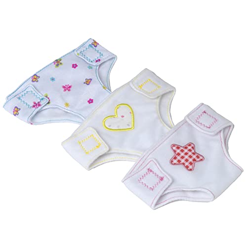 DOLLSWORLD Classic from Peterkin | Fabric Nappies | Pack of 3 Reusable and Adjustable Fabric Nappies for Dolls up to 46cm | Dolls & Accessories | Ages 3+