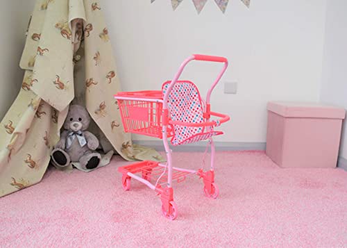 KOOKAMUNGA KIDS 2 in 1 Toy Shopping Cart with Hand Basket - Realistic Kids Grocery Cart with Baby Doll Front Seat Carrier - Toys for 2 to 7 Year Old Children - Pink Unicorn