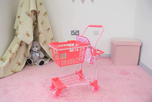 KOOKAMUNGA KIDS 2 in 1 Toy Shopping Cart with Hand Basket - Realistic Kids Grocery Cart with Baby Doll Front Seat Carrier - Toys for 2 to 7 Year Old Children - Pink Unicorn