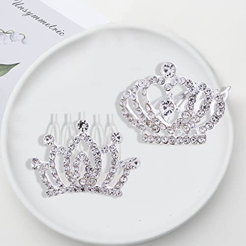 2 Pcs Crown Rhinestone Tiara, Hair Comb Crystal Princess Hair Clip, Mini Fashion Head Accessory for Kids Children Birthday Party Hair Decorations Supplies