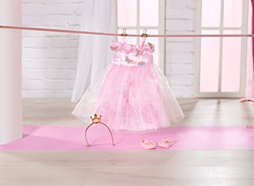 Baby born Deluxe Princess Gown 834169 - Accessories for Dolls up to 43cm - Includes Pink Gown, Headband with Crown, and Pink Shoes - Suitable for Kids from 3+