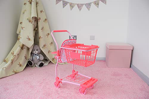 KOOKAMUNGA KIDS 2 in 1 Toy Shopping Cart with Hand Basket - Realistic Kids Grocery Cart with Baby Doll Front Seat Carrier - Toys for 2 to 7 Year Old Children - Pink Unicorn