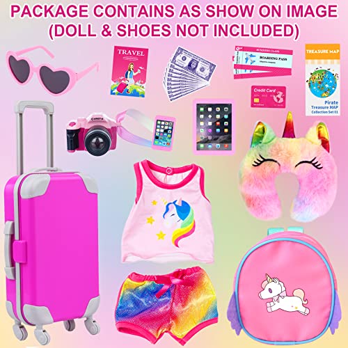 ZITA ELEMENT Doll Travel Suitcase 16 PCS=1 suitcase+ 2 Air tickets + 1 Passport and other 12 Accessories - For American 18 Inch Girl Dolls Travel Accessories