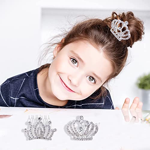 2 Pcs Crown Rhinestone Tiara, Hair Comb Crystal Princess Hair Clip, Mini Fashion Head Accessory for Kids Children Birthday Party Hair Decorations Supplies
