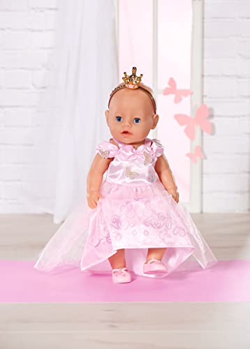 Baby born Deluxe Princess Gown 834169 - Accessories for Dolls up to 43cm - Includes Pink Gown, Headband with Crown, and Pink Shoes - Suitable for Kids from 3+