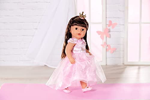 Baby born Deluxe Princess Gown 834169 - Accessories for Dolls up to 43cm - Includes Pink Gown, Headband with Crown, and Pink Shoes - Suitable for Kids from 3+