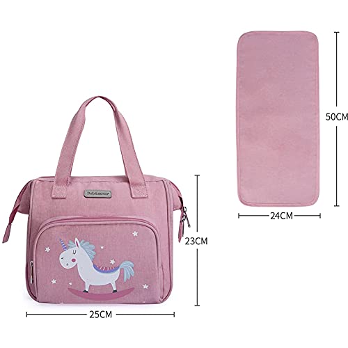 Bebamour Unicorn Baby Doll Changing Bag with Doll Changing Pad Carry Baby Doll Accessories Fashion Kids Bag for Baby Girl, Rocking Unicorn