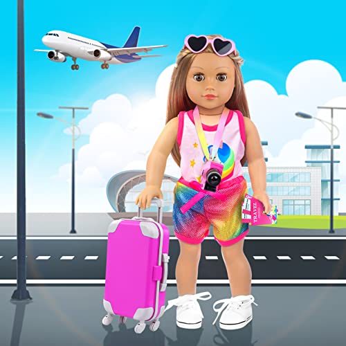 ZITA ELEMENT Doll Travel Suitcase 16 PCS=1 suitcase+ 2 Air tickets + 1 Passport and other 12 Accessories - For American 18 Inch Girl Dolls Travel Accessories