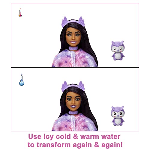Barbie Doll, Cutie Reveal Owl Plush, Snowflake Sparkle Doll with 10 Surprises, Pet, Color Change and Accessories, Toys and Gifts for Kids​​​