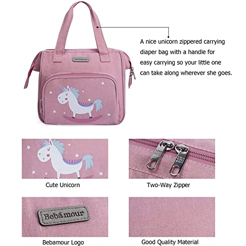 Bebamour Unicorn Baby Doll Changing Bag with Doll Changing Pad Carry Baby Doll Accessories Fashion Kids Bag for Baby Girl, Rocking Unicorn