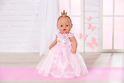 Baby born Deluxe Princess Gown 834169 - Accessories for Dolls up to 43cm - Includes Pink Gown, Headband with Crown, and Pink Shoes - Suitable for Kids from 3+