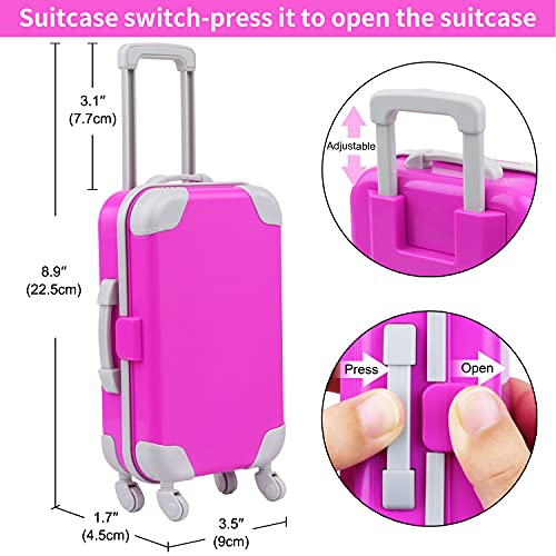 ZITA ELEMENT Doll Travel Suitcase 16 PCS=1 suitcase+ 2 Air tickets + 1 Passport and other 12 Accessories - For American 18 Inch Girl Dolls Travel Accessories
