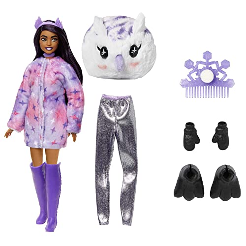 Barbie Doll, Cutie Reveal Owl Plush, Snowflake Sparkle Doll with 10 Surprises, Pet, Color Change and Accessories, Toys and Gifts for Kids​​​