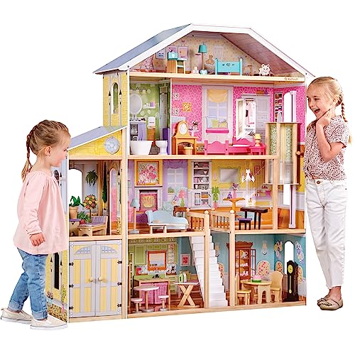 KidKraft Majestic Mansion Wooden Dolls House With Furniture And Accessories Included, 4 Storey Play Set with Garage and Lift for 30 cm/12 Inch Dolls, Kids' Toys, 65252 - Amazon Exclusive