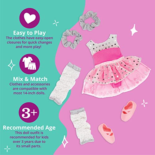 Glitter Girls 062243438484 Battat – Twirls of Joy Ballerina Outfit Hearts & Stars – Ballet Dress, Hair Elastics, Shoes – 14-inch Doll Clothes & Accessories for Kids Ages 3 & Up – Children’s Toys