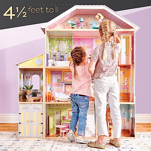 KidKraft Majestic Mansion Wooden Dolls House With Furniture And Accessories Included, 4 Storey Play Set with Garage and Lift for 30 cm/12 Inch Dolls, Kids' Toys, 65252 - Amazon Exclusive