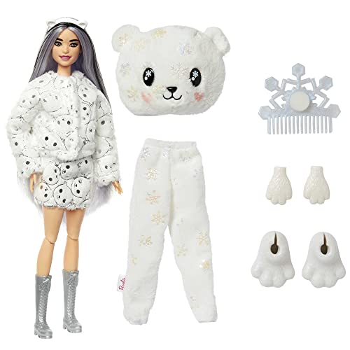 Barbie Doll, Cutie Reveal Polar Bear, Snowflake Sparkle Doll with 10 Surprises, Pet, Color Change and Accessories, Toys and Gifts for Kids​​