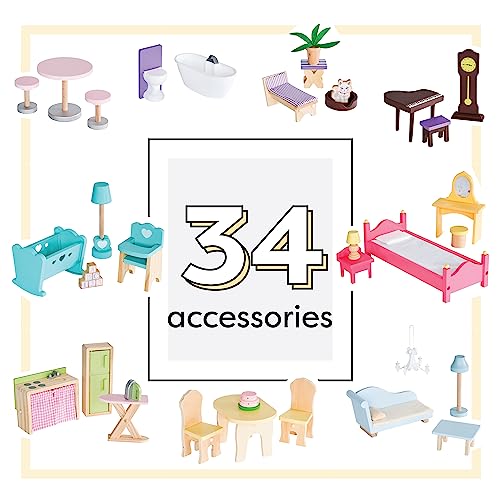 KidKraft Majestic Mansion Wooden Dolls House With Furniture And Accessories Included, 4 Storey Play Set with Garage and Lift for 30 cm/12 Inch Dolls, Kids' Toys, 65252 - Amazon Exclusive