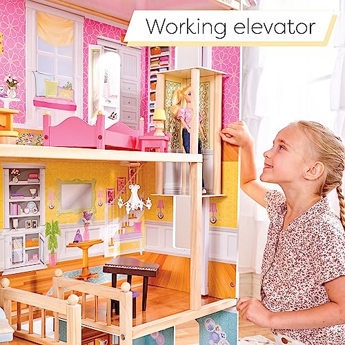 KidKraft Majestic Mansion Wooden Dolls House With Furniture And Accessories Included, 4 Storey Play Set with Garage and Lift for 30 cm/12 Inch Dolls, Kids' Toys, 65252 - Amazon Exclusive